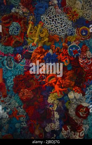 Crocheted patterns in forms of Corals in various colours Stock Photo