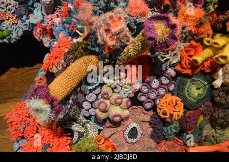 Crocheted patterns in forms of Corals in various colours Stock Photo
