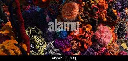 Crocheted patterns in forms of Corals in various colours Stock Photo