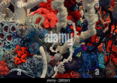 Crocheted patterns in forms of Corals in various colours Stock Photo
