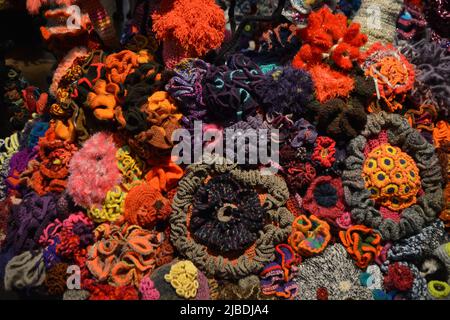 Crocheted patterns in forms of Corals in various colours Stock Photo