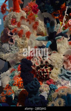 Crocheted patterns in forms of Corals in various colours Stock Photo