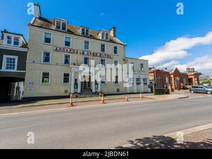 Annandale Hotel and the Town Hall in Moffat, Dumfries and Galloway, Scotland, UK Stock Photo