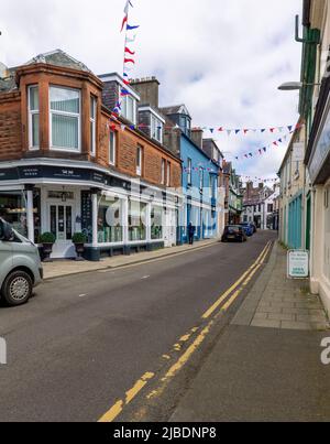 Shops in a side Street in Moffat, Dumfries and Galloway, Scotland, UK Stock Photo