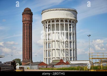 port of Goole docks, Goole Water Towers,  'Salt and Pepper Pot' the left is disused, Stock Photo