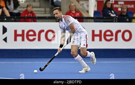 Stratford, United Kingdom. 05th June, 2022. England V Netherlands Mens FIH Pro League. Lee Valley Hockey centre. Stratford. David Goodfield (England) during the England V Netherlands Mens FIH Pro League hockey match. Credit: Sport In Pictures/Alamy Live News Stock Photo
