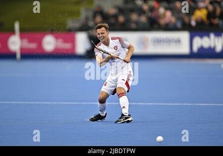 Stratford, United Kingdom. 05th June, 2022. England V Netherlands Mens FIH Pro League. Lee Valley Hockey centre. Stratford. James Albery (England) during the England V Netherlands Mens FIH Pro League hockey match. Credit: Sport In Pictures/Alamy Live News Stock Photo