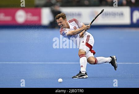 Stratford, United Kingdom. 05th June, 2022. England V Netherlands Mens FIH Pro League. Lee Valley Hockey centre. Stratford. James Albery (England) during the England V Netherlands Mens FIH Pro League hockey match. Credit: Sport In Pictures/Alamy Live News Stock Photo