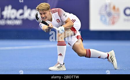 Stratford, United Kingdom. 05th June, 2022. England V Netherlands Mens FIH Pro League. Lee Valley Hockey centre. Stratford. Tim Nurse (England) during the England V Netherlands Mens FIH Pro League hockey match. Credit: Sport In Pictures/Alamy Live News Stock Photo