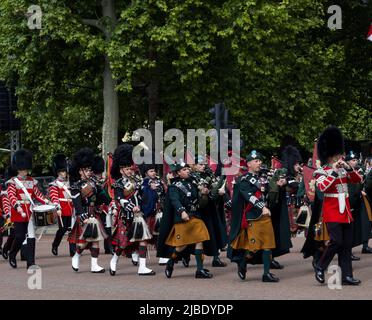 Irish Guards Band Marching The Queen's Platinum Jubilee Trooping The Colour Color The Mall London Stock Photo