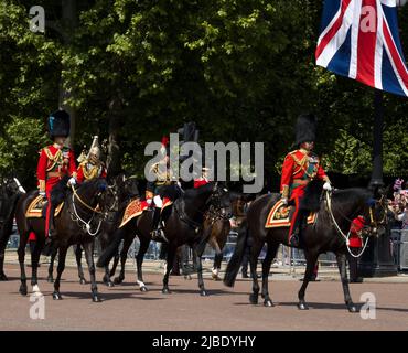 King Charles III (when Prince Charles ) Prince William Princess Anne Mounted Military Uniform The Queen's Platinum Jubilee Trooping The Colour Color Stock Photo