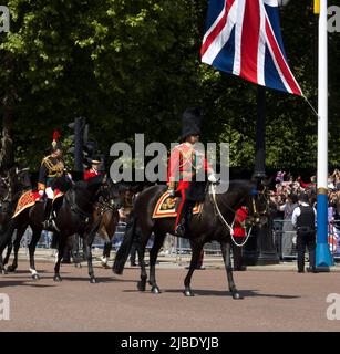 King Charles III ( when Prince Charles ) Mounted in Military Uniform The Queen's Platinum Jubilee Trooping The Colour The Mall London Stock Photo