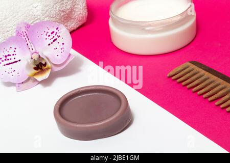 A concept to use plastic-free product on white and pink color background Stock Photo