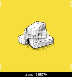 Bricks Icon, Sketch and Vintage style. - Vector Stock Vector