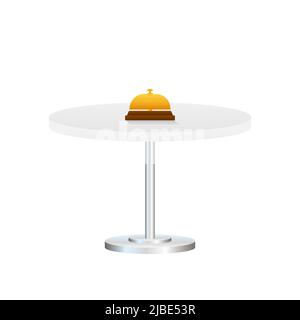 Realistic gold icon of reception bell on white backdrop. Customer help Stock Vector