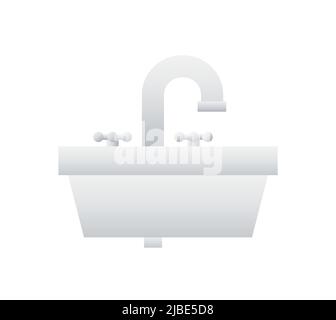 Flat style sink lustration on white backdrop. Vector isolated illustration. Stock Vector