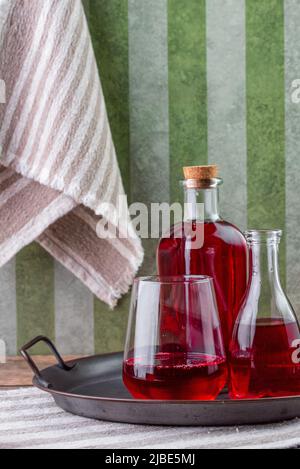 red wine in a decanter and glass Stock Photo