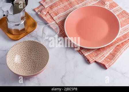 empty plates on the table and coffee Stock Photo