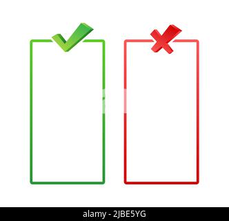 Dos and donts list with checkmark and cross mark. Ui design. Check mark icon Stock Vector