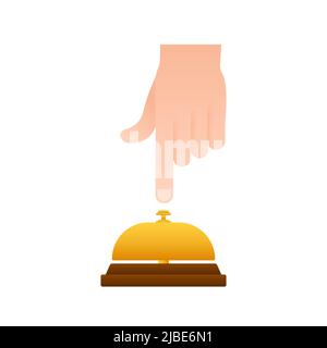 Realistic gold icon of reception bell on white backdrop. Customer help Stock Vector