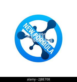 Blue image. New Formula circular futuristic pictogram molecular cell with - isolated on white. Icon on blue backdrop Stock Vector