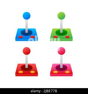 Retro set for video game design. Flat cartoon vector icon set with retro joystick. Isometric vector. Stock Vector