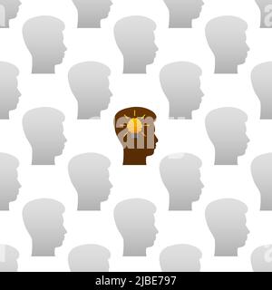 Head silhouette idea lamp in abstract style. Bulb light vector icon. Technology abstract Stock Vector