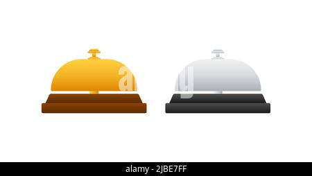 Realistic gold icon of reception bell on white backdrop. Customer help Stock Vector