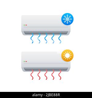 Air conditioner with cold and warm air in flat style. Vector icon. Abstract air conditioner for promo design Stock Vector
