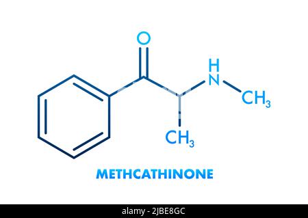 METHCATHINONE formula for medical design. METHCATHINONE chemical formula on white background. Stock Vector