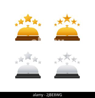 Realistic gold icon of reception bell on white backdrop. Customer help Stock Vector