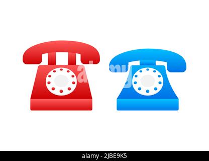 Red old phone in classic style on white background. Cartoon vector illustration Stock Vector