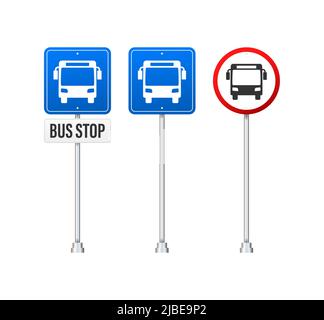 Flat illustration with blue bus stop. Flat vector illustration. Transport vector Stock Vector