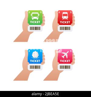 Travel tickets for bus, plane and train. Isolated subway and railway pass card. Isolated vector illustration Stock Vector