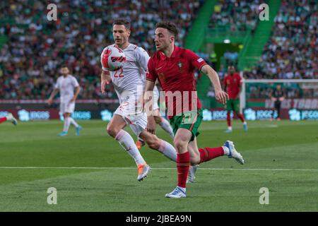 June 05, 2022. Lisbon, Portugal. Portugal's and Liverpool forward Diogo Jota (21) in action during the UEFA Nations League Final Tournament between Portugal and Switzerland Credit: Alexandre de Sousa/Alamy Live News Stock Photo