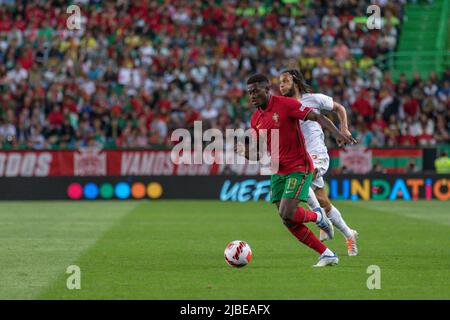 June 05, 2022. Lisbon, Portugal. Portugal's and Paris Saint-German defender Nuno Mendes (19) in action during the UEFA Nations League Final Tournament between Portugal and Switzerland Credit: Alexandre de Sousa/Alamy Live News Stock Photo