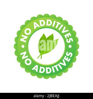 Green no additives logo on white background. Natural organic nutrition. Sign forbidden Stock Vector