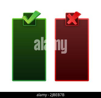 Dos and donts list with checkmark and cross mark. Ui design. Check mark icon Stock Vector