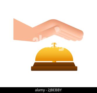 Realistic gold icon of reception bell on white backdrop. Customer help Stock Vector