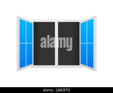 Flat icon with window open on white background for web design Stock Vector