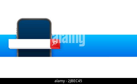 Search bar on screen vector element design, set of search boxes ui template isolated on blue background. Vector stock illustration Stock Vector