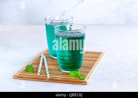 Two glasses of diabolo menthe, french popular non-alcoholic mixed drink Stock Photo