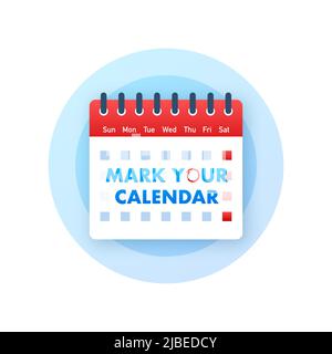 Mark your calendar for landing page design. Calendar reminder. Check mark icon Stock Vector