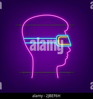 Virtual reality headset neon icon. VR glasses, Cyberspace. Virtual augmented reality. Vector stock illustration. Stock Vector