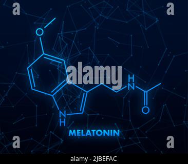 3D melatonin formula. Neon icon. Isolated vector illustration Stock Vector