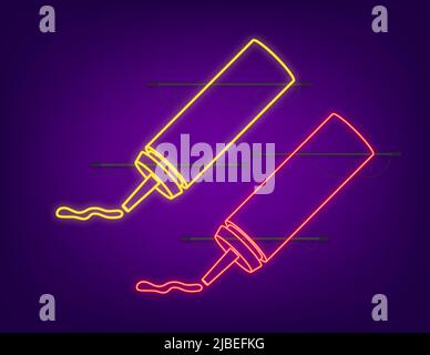 Red ketchup and yellow mustard bottle on white background. Neon illustration design. Isolated cartoon vector illustration Stock Vector