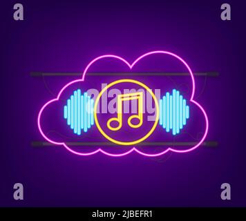 Download music line icon for web, mobile and infographics. Flat design. Cloud storage icon. Neon icon Stock Vector
