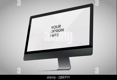 Computer screen on white background mock up. Computer modern monitor design. mock up isolated on gray background PSD. Save with clipping path. Stock Photo