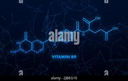 Vitamin b9 formula. Structural formula of vitamin B9 Stock Vector