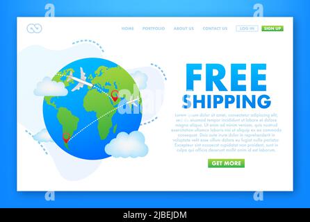 Airplane with label free shipping, E-Commerce, Air Craft. Vector stock illustration Stock Vector